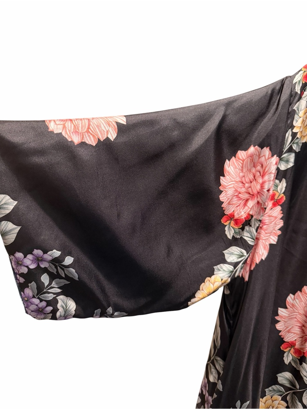 Johnny Was Payden Black Floral Silk/Green & Pink Embroidered Design Kimono - Picture 5 of 9